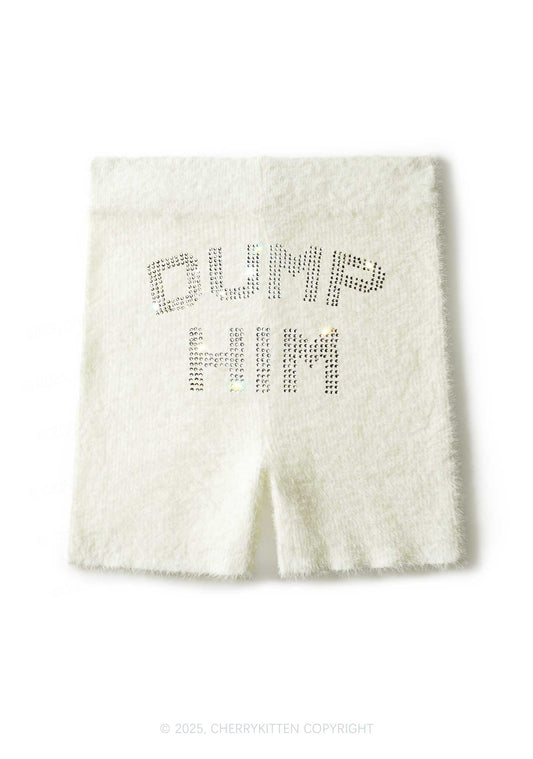 Rhinestone Dump Him Y2K Fluffy Shorts Cherrykitten
