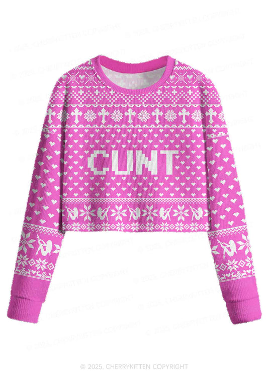 Pink Cxxt Y2K Christmas Crop Knit Sweatshirt Cherrykitten