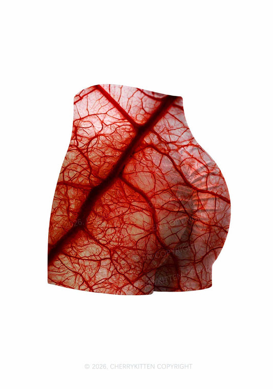 Halloween Red Blood Vessel Y2K Print Gym Shorts Cherrykitten