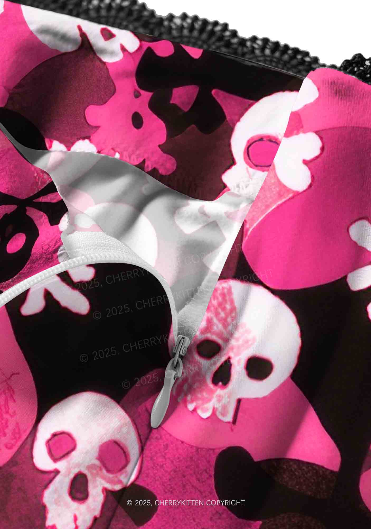 Halloween Pink Camouflage Skull Y2K Print Midi Skirt Cherrykitten