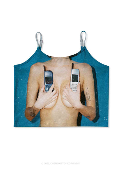 Phone Txts Y2K Print Cami Crop Top Cherrykitten