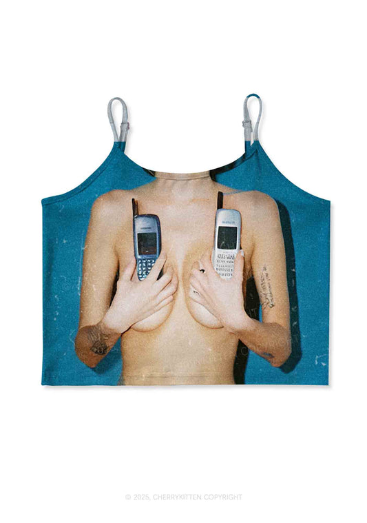 Phone Txts Y2K Print Cami Crop Top Cherrykitten