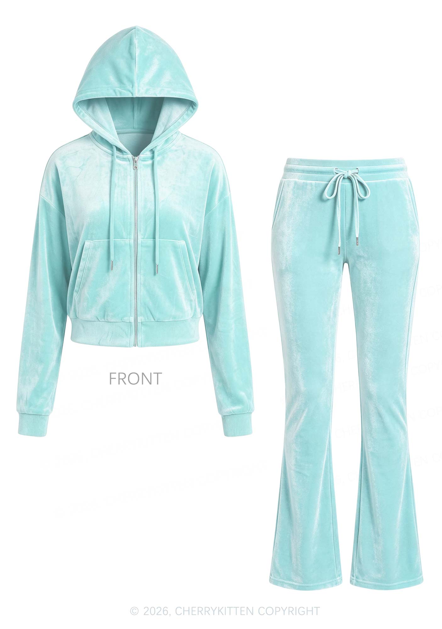 Plain Y2K Velvet Tracksuit Set Cherrykitten