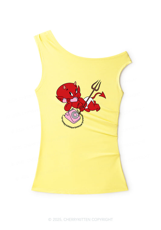 Little Devil On The Phone Y2K Off Shoulder Tank Top Cherrykitten