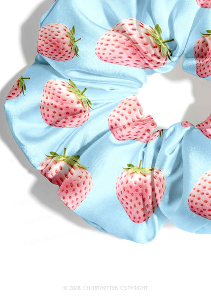 Pastel Pink Strawberry Y2K Hair Scrunchie Cherrykitten