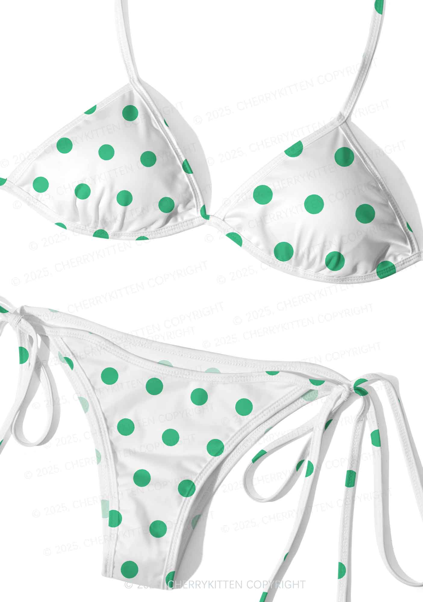 Green Dots Y2K Print Bikini Set Cherrykitten