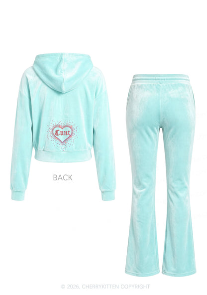 Rhinestone Love Cxxt Y2K Velvet Tracksuit Set Cherrykitten
