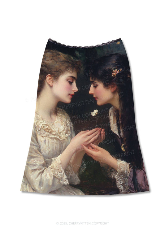 Victorian Sapphic Y2K Print Midi Skirt Cherrykitten