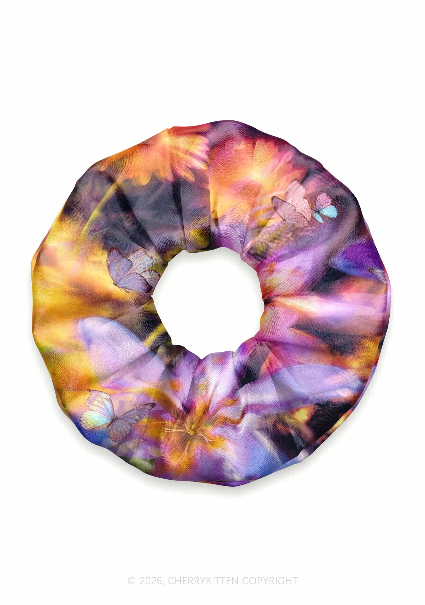 Purple Floral Butterfly Y2K Hair Scrunchie Cherrykitten
