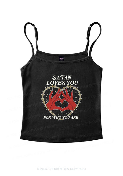 Satan Loves You Heart Halloween Y2K Spaghetti Strap Cami Cherrykitten