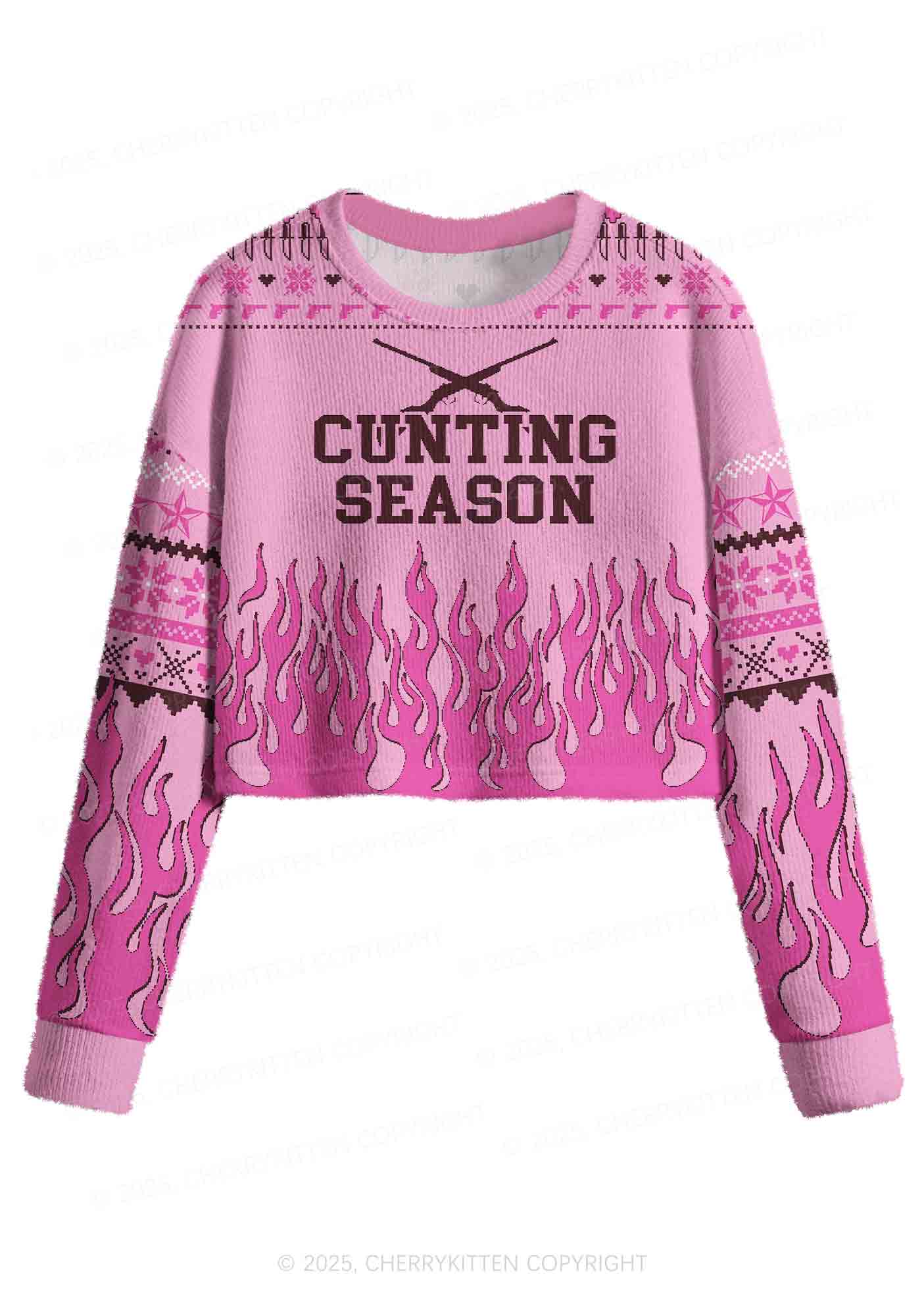 Cunting Season Y2K Christmas Crop Knit Sweatshirt Cherrykitten