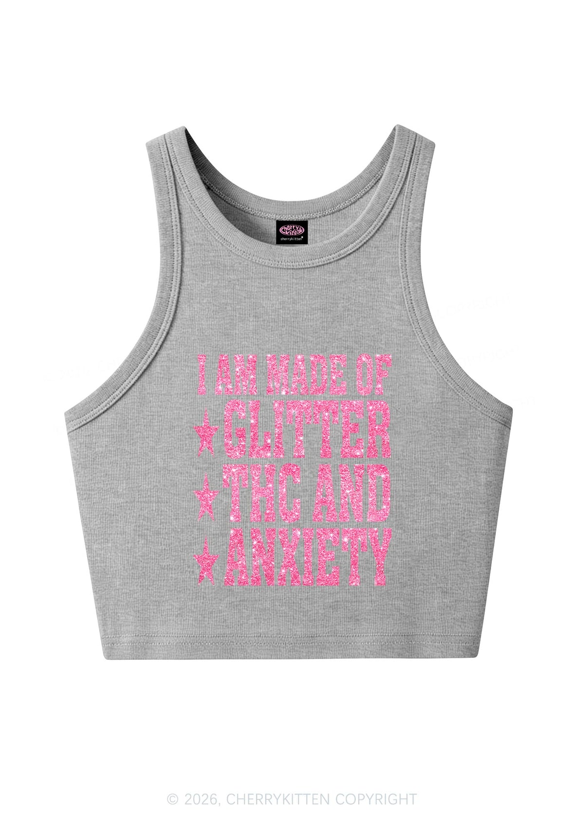 Made Of Glitter Thc Anxiety Y2K Crop Tank Top Cherrykitten