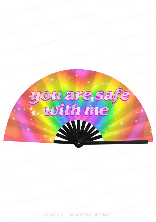 You Are Safe With Me Pride Y2K Rave Hand Fan Cherrykitten