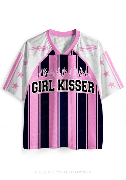 Girl Kisser Pink And Black Stripes Pride Y2K Sport Jersey Shirts Cherrykitten