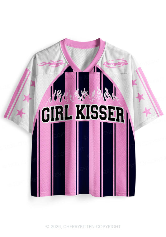 Girl Kisser Pink And Black Stripes Pride Y2K Sport Jersey Shirts Cherrykitten