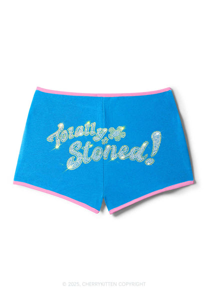 Rhinestone Totally Stoned Y2K Booty Shorts Cherrykitten