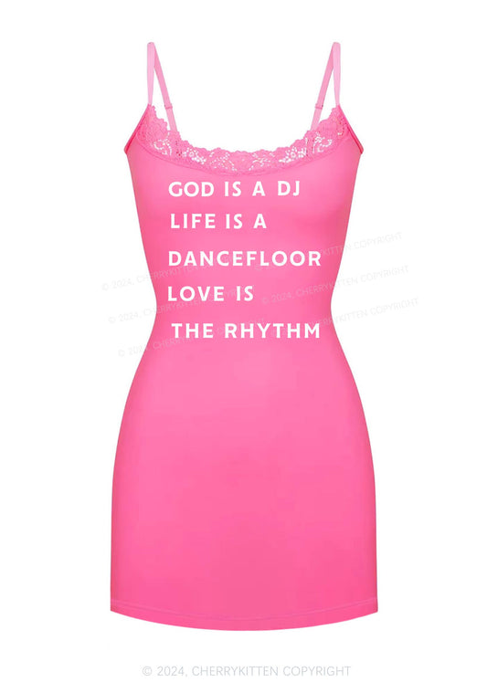 God Is A DJ Y2K Lace Slip Dress Cherrykitten