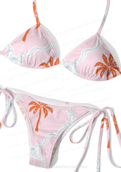 Pink Palm Y2K Print Bikini Set Cherrykitten