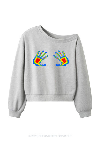 Thermal Hands Y2K Off Shoulder Sweatshirts Cherrykitten