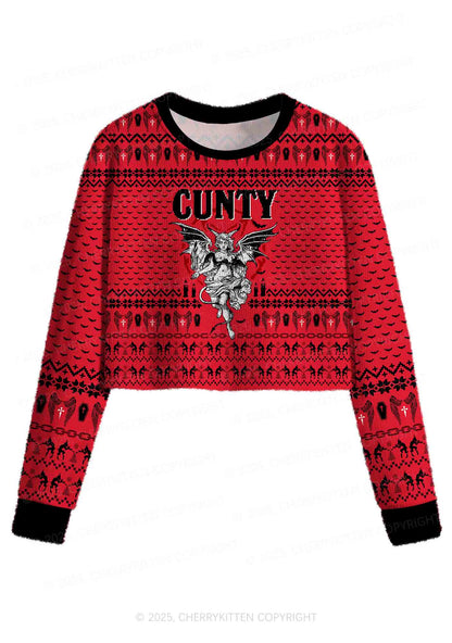 Cuntry Angle Y2K Christmas Crop Knit Sweatshirt Cherrykitten