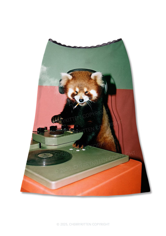 Red Panda Smoke Y2K Print Midi Skirt Cherrykitten