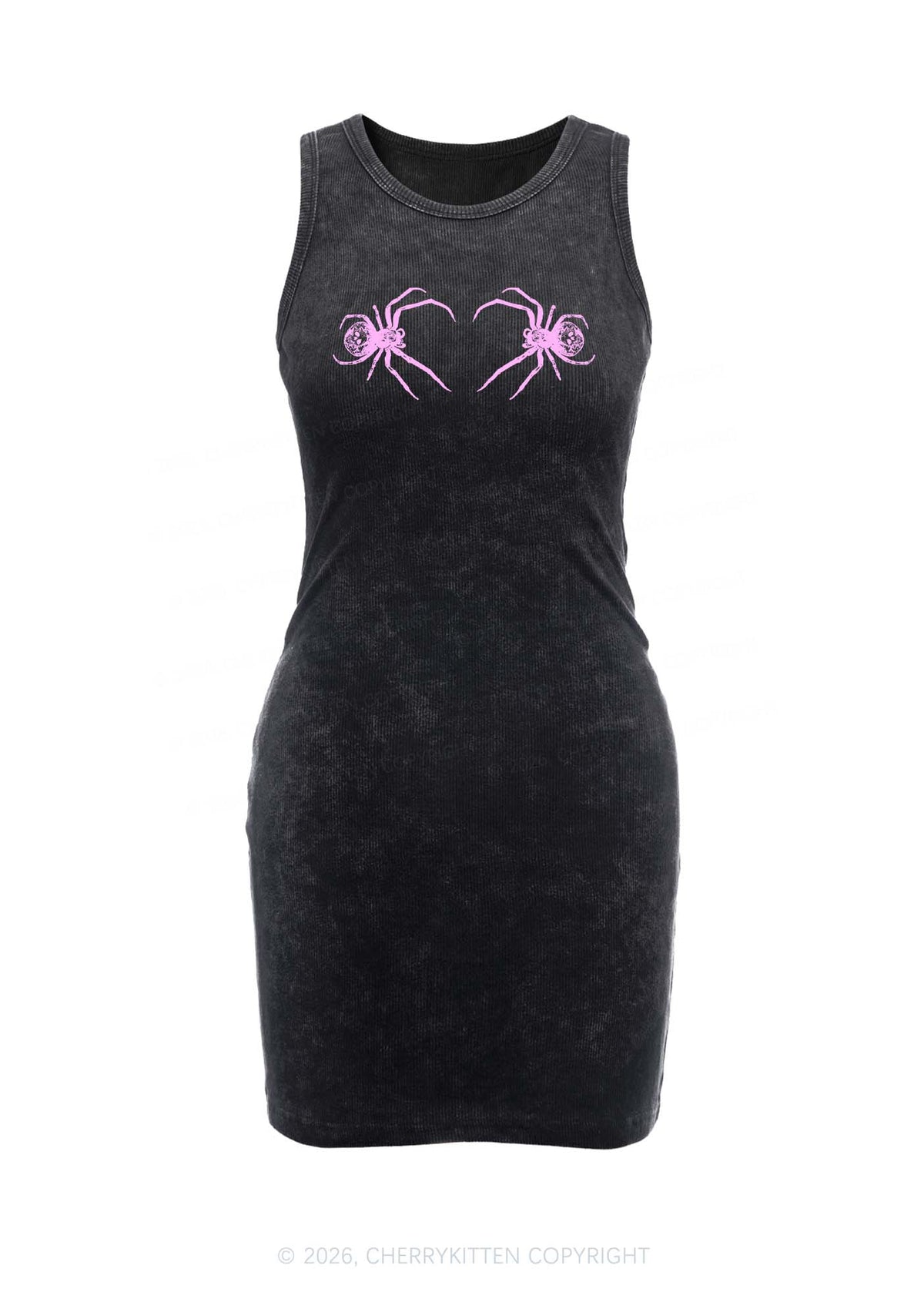 Skull Spider Y2K Washed Tank Dress Cherrykitten