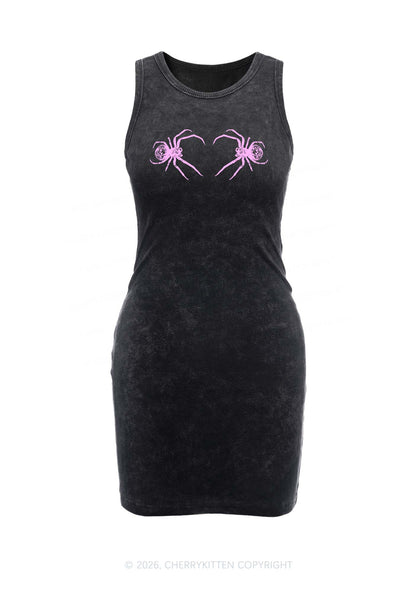 Skull Spider Y2K Washed Tank Dress Cherrykitten
