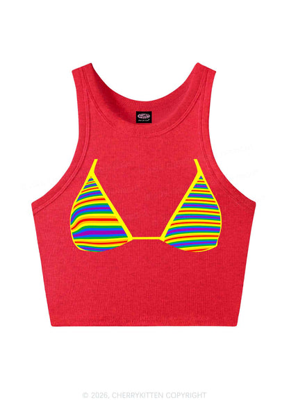 Rainbow Stripe Bra Pride Y2K Crop Tank Top Cherrykitten
