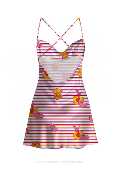Peachy Lesbian Stripe Pride Y2K Print Satin Cowl Neck Slip Dress Cherrykitten