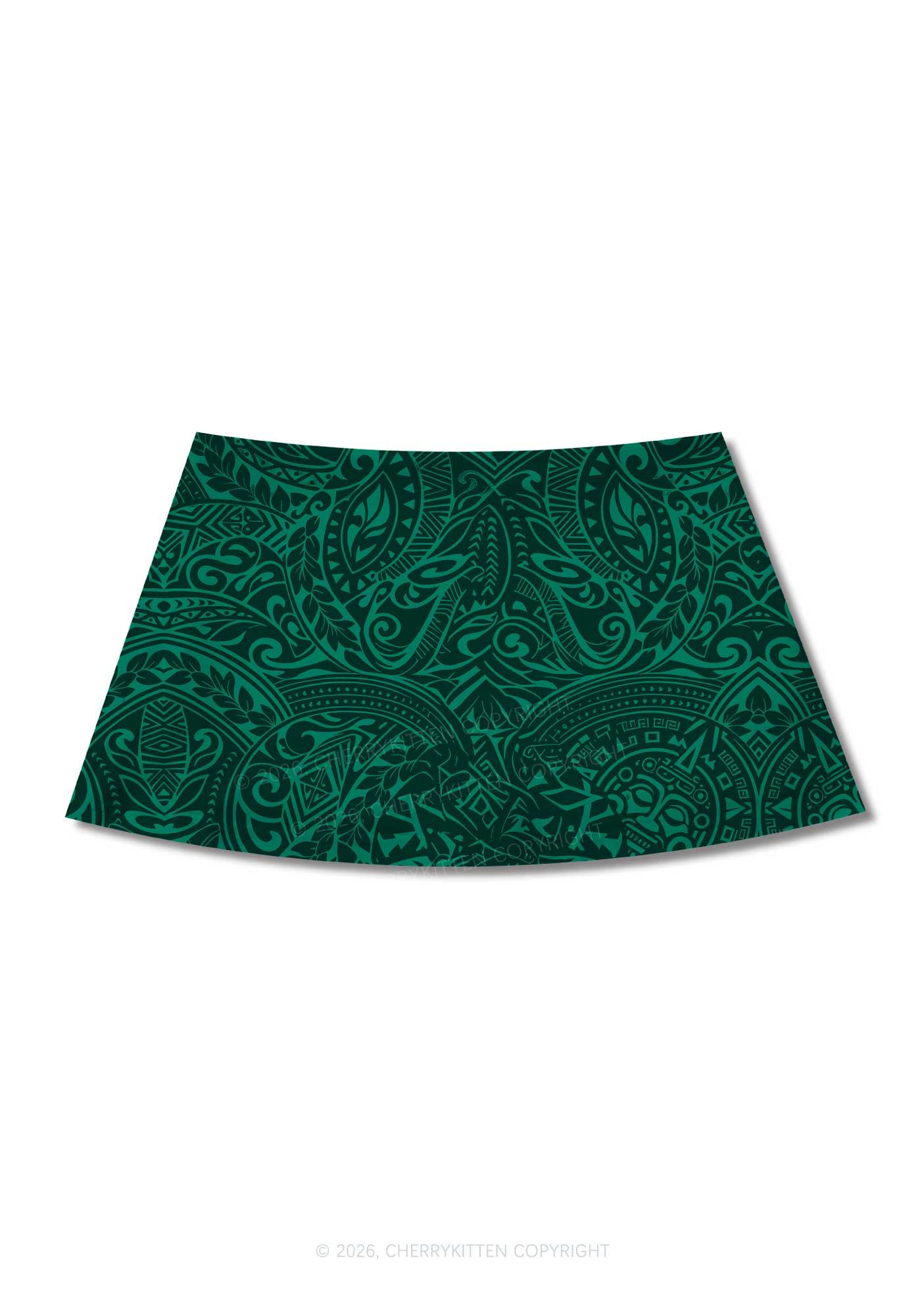Green Swirl Leaf Y2K Print Mini Skirt Cherrykitten