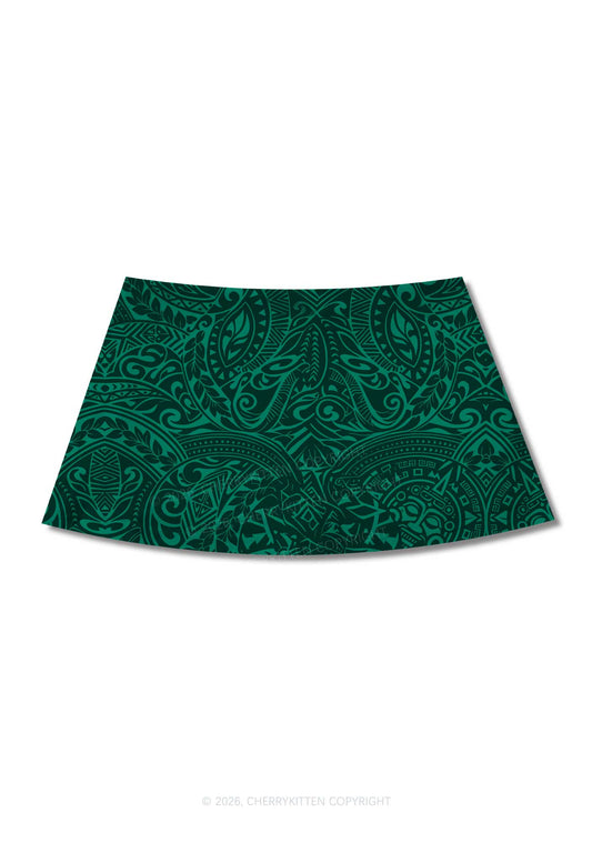 Green Swirl Leaf Y2K Print Mini Skirt Cherrykitten