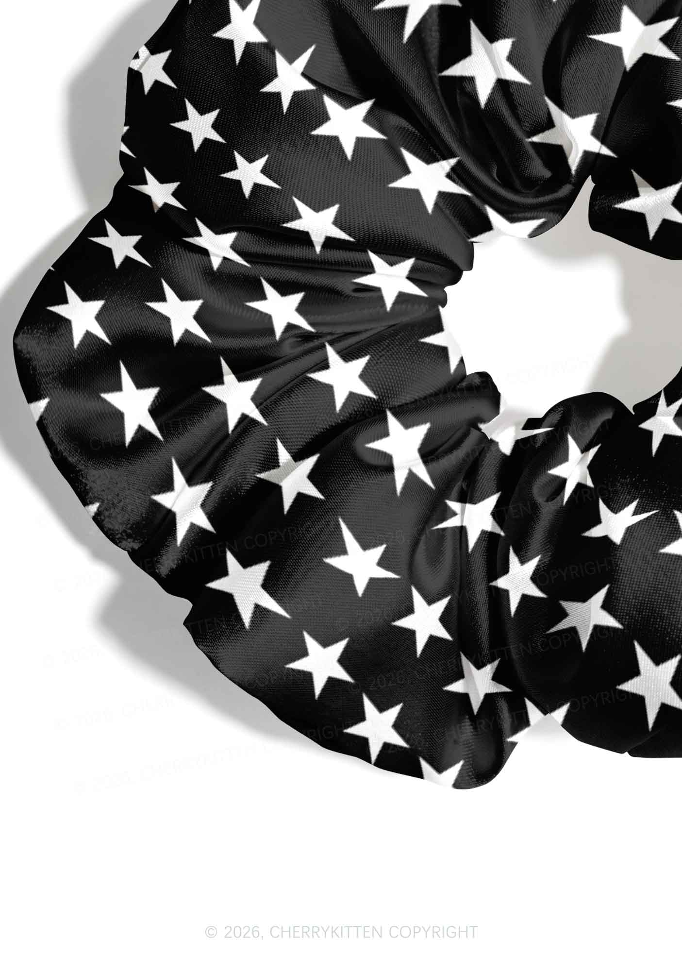 White Star On Black Y2K Hair Scrunchie Cherrykitten