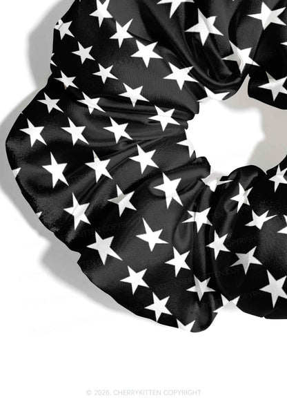 White Star On Black Y2K Hair Scrunchie Cherrykitten