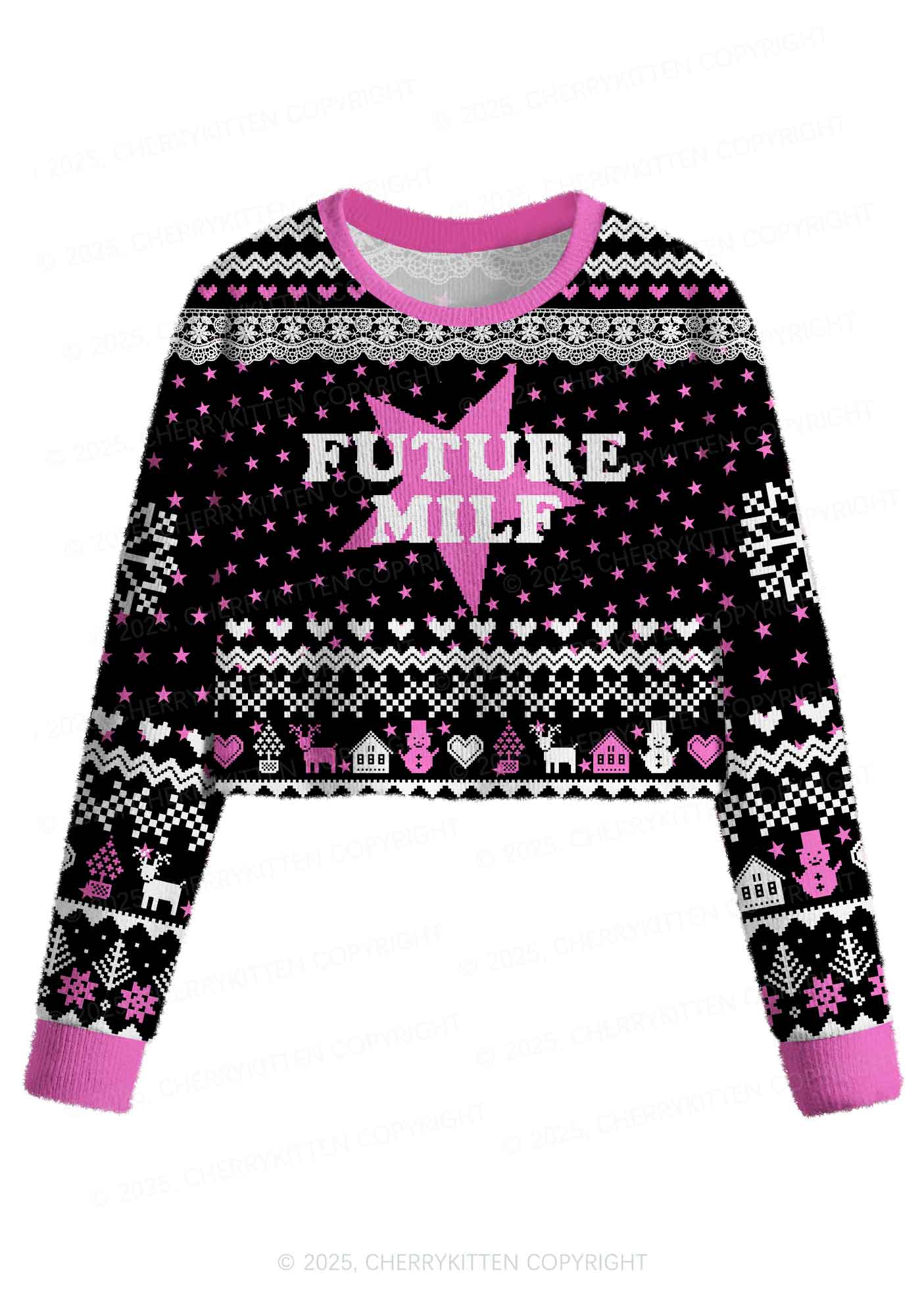 Future Mxxf Y2K Christmas Crop Knit Sweatshirt Cherrykitten