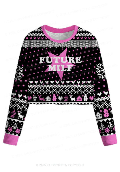 Future Mxxf Y2K Christmas Crop Knit Sweatshirt Cherrykitten