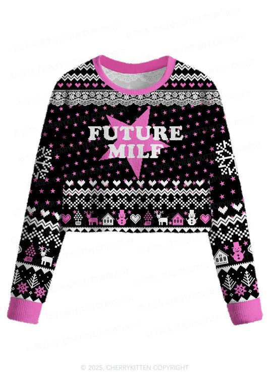 Future Mxxf Y2K Christmas Crop Knit Sweatshirt Cherrykitten