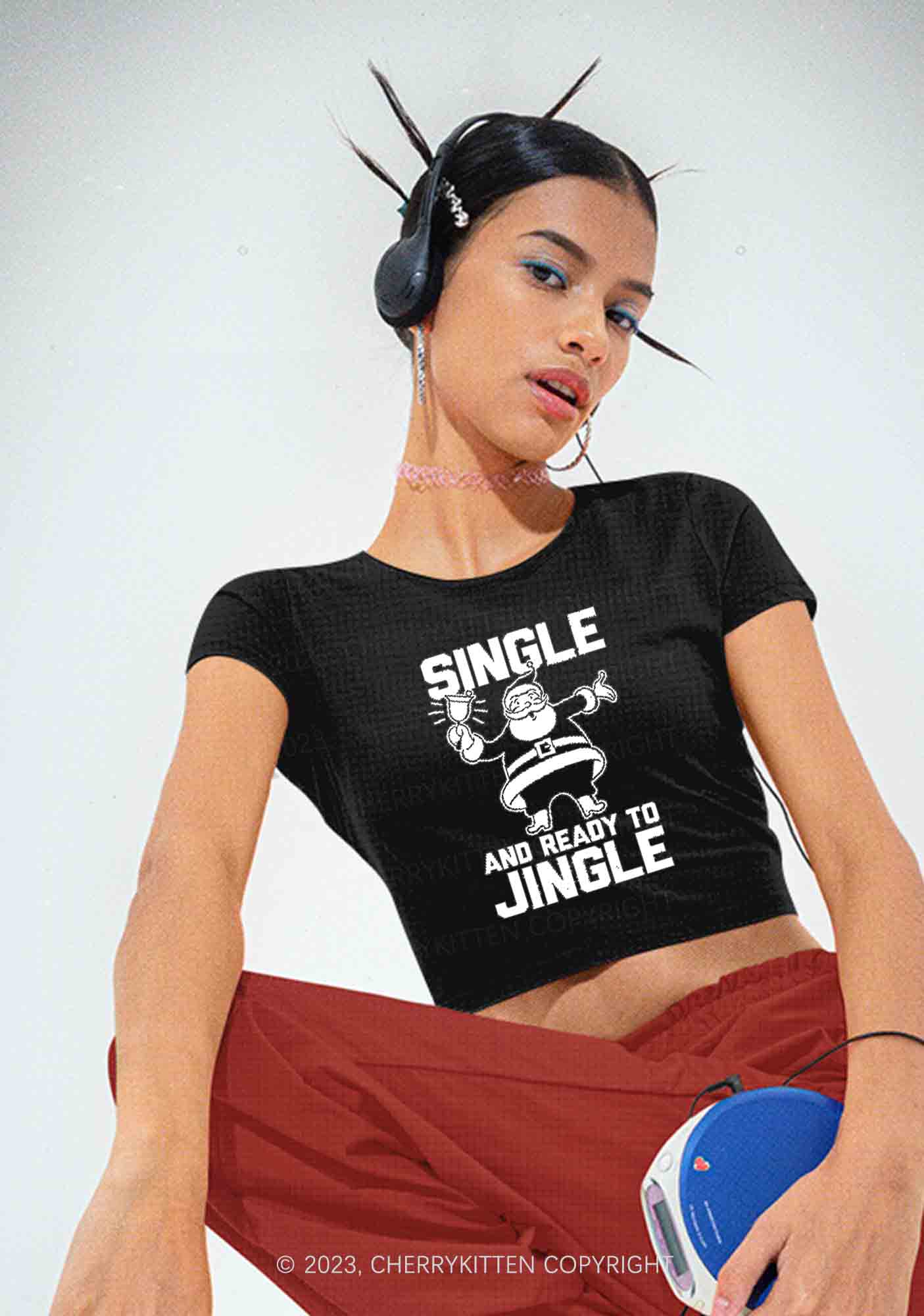 Single Santa Ready To Jingle Christmas Y2K Baby Tee Cherrykitten