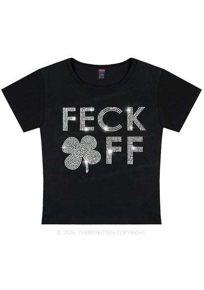Rhinestone Feck Off St Patricks Y2K Baby Tee Cherrykitten