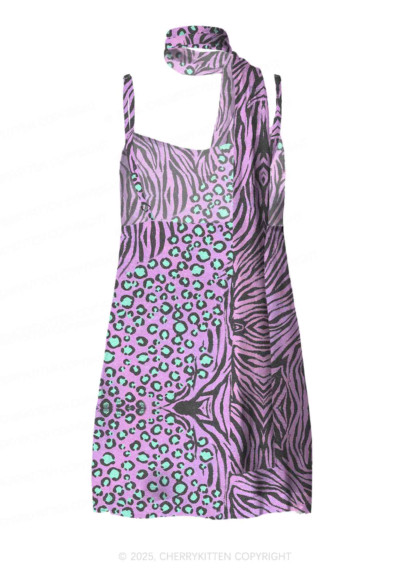 Lavender Zebra Y2K Mesh Slip Dress Cherrykitten