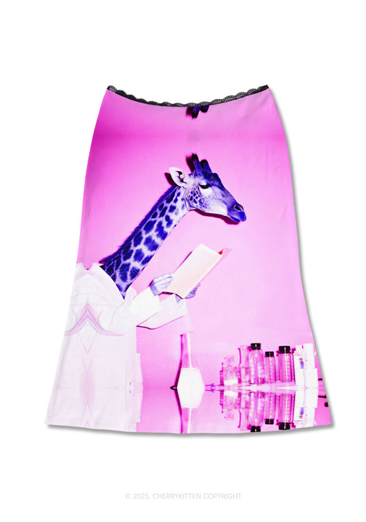 Dr Giraffe Y2K Print Midi Skirt Cherrykitten