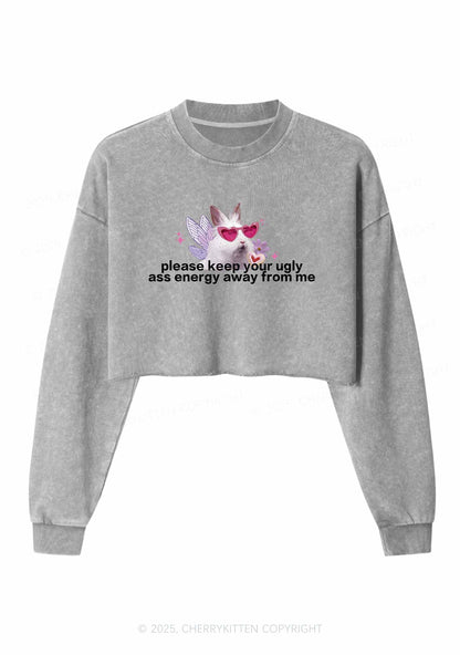Please Keep Away From Me Y2K Crop Washed Sweatshirts Cherrykitten