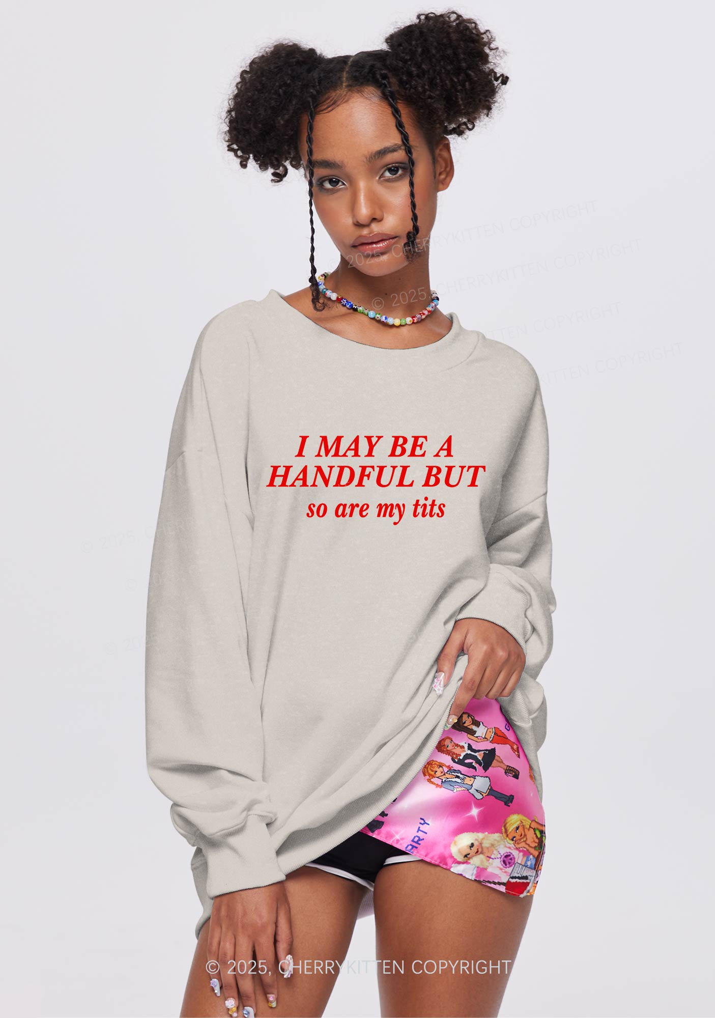 I May Be A Handful Y2K Washed Sweatshirts Cherrykitten