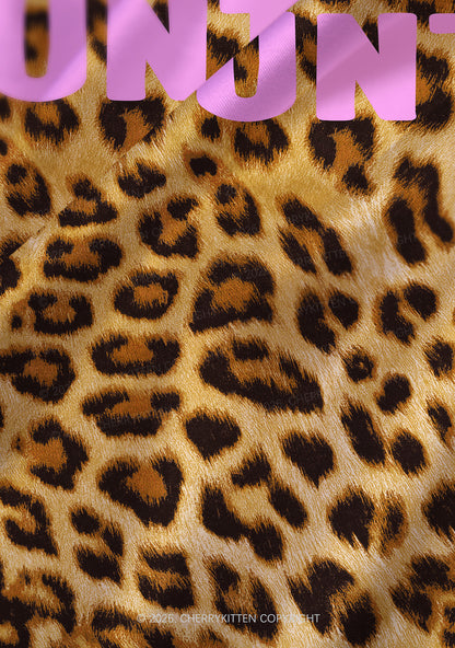 Cxxt Leopard Y2K Print Satin Cowl Neck Slip Dress Cherrykitten