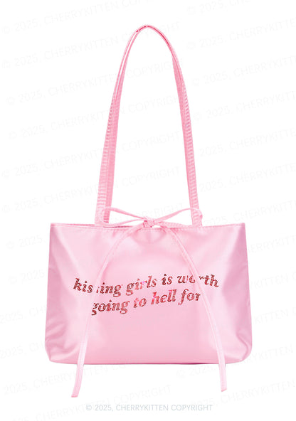 Rhinestone Kissing Girls is Worth Pride Y2K Satin Bags Cherrykitten