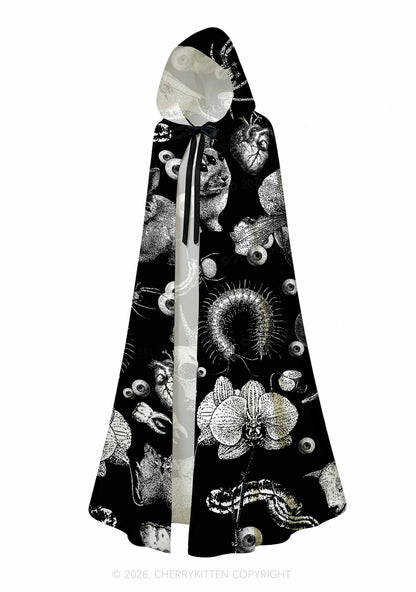 Halloween Dark Sheep Bone Y2K Print Hooded Cloak Cherrykitten