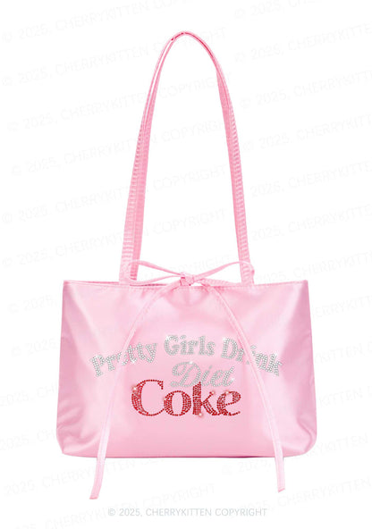 Rhinestone Pretty Girls Drink Diet Coke Y2K Satin Bags Cherrykitten