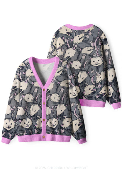 Grey Possum Y2K Christmas Cardigan Knit Sweatshirt Cherrykitten