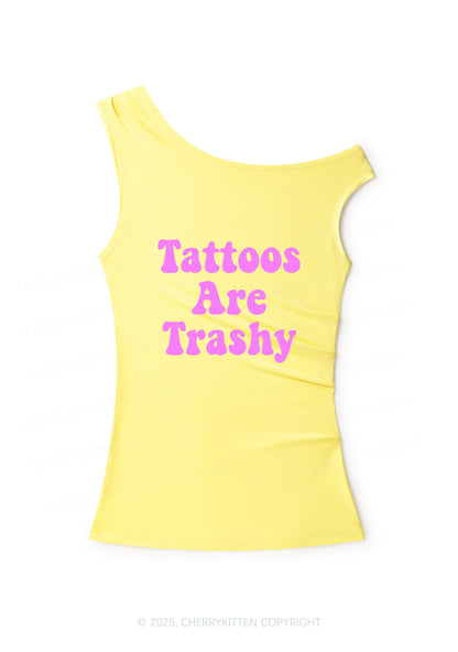Tattoos Are Trashy Y2K Off Shoulder Tank Top Cherrykitten