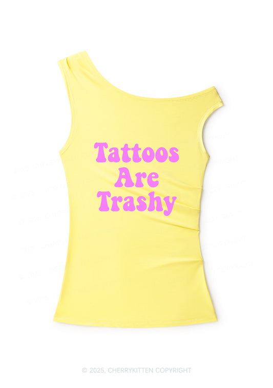 Tattoos Are Trashy Y2K Off Shoulder Tank Top Cherrykitten