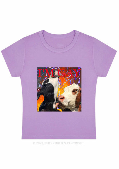 Curvy Gay Cow Play Y2K Baby Tee Cherrykitten